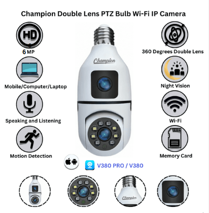 6MP Dual Lens Bulb Holder Camera